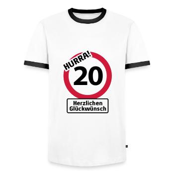 Hurrah 20 Birthday - Congratulations - Men's Ringer Shirt - white/black - Front - AI Model Female 172 light (172cm) & AI Model Male 178 dark (178cm)