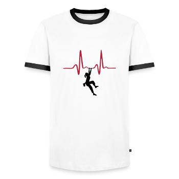 Kletterin und Herzschlag, Klettern - Männer Kontrast-T-Shirt - Weiß/Schwarz - Vorne - AI Model Female 172 light (172cm) & AI Model Male 178 dark (178cm)