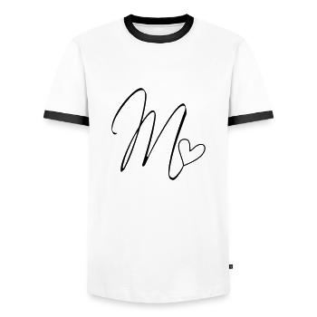 Letter M Letter-M Calligraphy - Men's Ringer Shirt - white/black - Front - AI Model Female 172 light (172cm) & AI Model Male 178 dark (178cm)