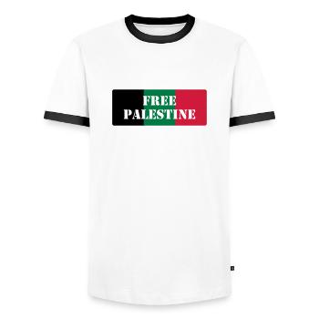 Free Palestine - Men's Ringer Shirt - white/black - Front - AI Model Female 172 light (172cm) & AI Model Male 178 dark (178cm)