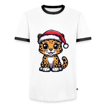 Noël léopard mignon - T-shirt contrasté Homme - blanc/noir - Devant - AI Model Female 172 light (172cm) & AI Model Male 178 dark (178cm)