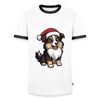 Border Collie Hund Weihnachten Niedlich - Männer Kontrast-T-Shirt - Weiß/Schwarz - Vorne - AI Model Female 172 light (172cm) & AI Model Male 178 dark (178cm)