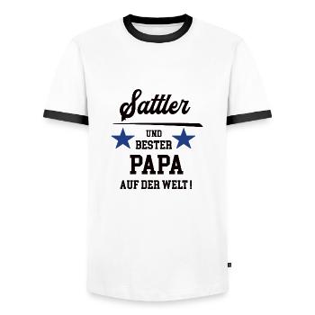 Sattler Bester Papa Sattlerei Autosattler - Männer Kontrast-T-Shirt - Weiß/Schwarz - Vorne - AI Model Female 172 light (172cm) & AI Model Male 178 dark (178cm)