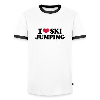 I love Ski Jumping - Men's Ringer Shirt - white/black - Front - AI Model Female 172 light (172cm) & AI Model Male 178 dark (178cm)