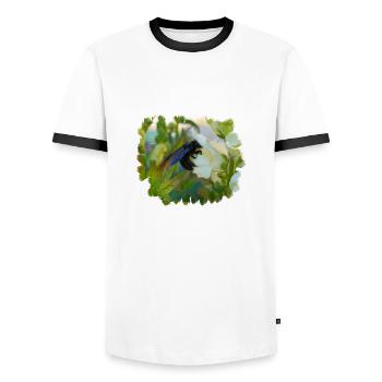 Die blaue Holzbiene liebt das Löwenmäulchen - Männer Kontrast-T-Shirt - Weiß/Schwarz - Vorne - AI Model Female 172 light (172cm) & AI Model Male 178 dark (178cm)