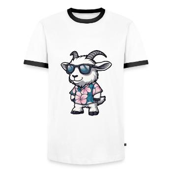 Mountain Goat Comic Vacation - Men's Ringer Shirt - white/black - Front - AI Model Female 172 light (172cm) & AI Model Male 178 dark (178cm)