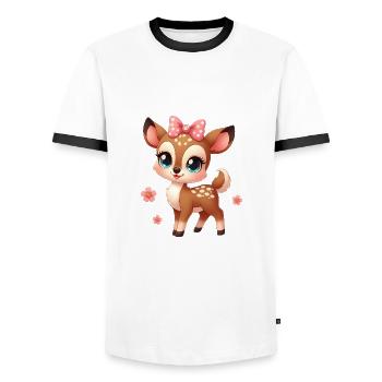 Cute Little Fawn 5 - Men's Ringer Shirt - white/black - Front - AI Model Female 172 light (172cm) & AI Model Male 178 dark (178cm)