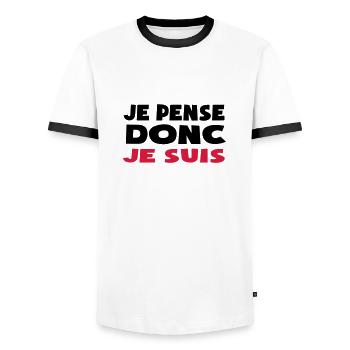 je pense donc je suis charlie - Men's Ringer Shirt - white/black - Front - AI Model Female 172 light (172cm) & AI Model Male 178 dark (178cm)