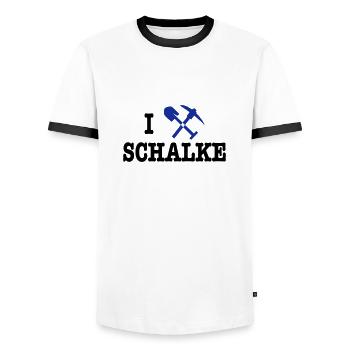 I Love Schalke - Männer Kontrast-T-Shirt - Weiß/Schwarz - Vorne - AI Model Female 172 light (172cm) & AI Model Male 178 dark (178cm)