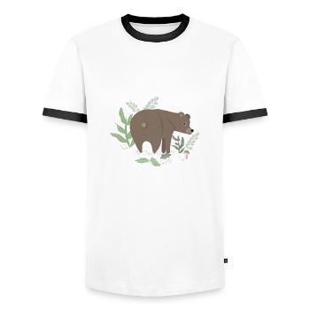 Brown bear in the forest - Men's Ringer Shirt - white/black - Front - AI Model Female 172 light (172cm) & AI Model Male 178 dark (178cm)