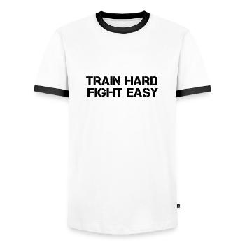 train hard - Männer Kontrast-T-Shirt - Weiß/Schwarz - Vorne - AI Model Female 172 light (172cm) & AI Model Male 178 dark (178cm)