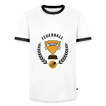 Federball Sieger Badminton Sieg Spiel Spieler 1. - Männer Kontrast-T-Shirt - Weiß/Schwarz - Vorne - AI Model Female 172 light (172cm) & AI Model Male 178 dark (178cm)