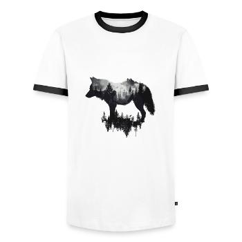 Wolf Wild Wolves Wilderness Howling Forest - Men's Ringer Shirt - white/black - Front - AI Model Female 172 light (172cm) & AI Model Male 178 dark (178cm)