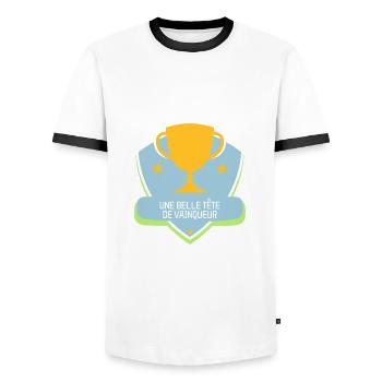 Une belle tête de vainqueur - Humour - Drôle - T-shirt contrasté Homme - blanc/noir - Devant - AI Model Female 172 light (172cm) & AI Model Male 178 dark (178cm)