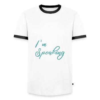 Excuse me - I'm Speaking - Men's Ringer Shirt - white/black - Front - AI Model Female 172 light (172cm) & AI Model Male 178 dark (178cm)