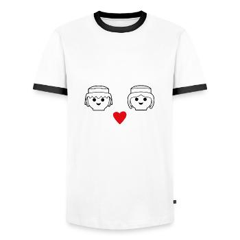 Playmobil Herz-Design Mann Und Frau - Männer Kontrast-T-Shirt - Weiß/Schwarz - Vorne - AI Model Female 172 light (172cm) & AI Model Male 178 dark (178cm)