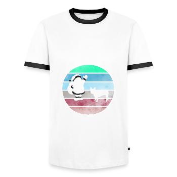 Santa Claus and Frenchie,French Bulldog - Men's Ringer Shirt - white/black - Front - AI Model Female 172 light (172cm) & AI Model Male 178 dark (178cm)