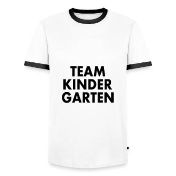 Team kindergarten - Männer Kontrast-T-Shirt - Weiß/Schwarz - Vorne - AI Model Female 172 light (172cm) & AI Model Male 178 dark (178cm)