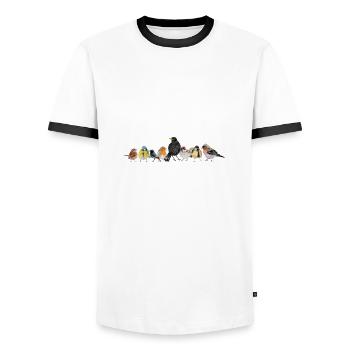 Viele heimische Vögel - Männer Kontrast-T-Shirt - Weiß/Schwarz - Vorne - AI Model Female 172 light (172cm) & AI Model Male 178 dark (178cm)