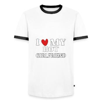 I love my hot girlfriend - Men's Ringer Shirt - white/black - Front - AI Model Female 172 light (172cm) & AI Model Male 178 dark (178cm)