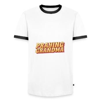 Grand-mère en prière - Betende Oma - T-shirt contrasté Homme - blanc/noir - Devant - AI Model Female 172 light (172cm) & AI Model Male 178 dark (178cm)
