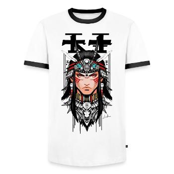 Indian Samurai Japan Man - Men's Ringer Shirt - white/black - Front - AI Model Female 172 light (172cm) & AI Model Male 178 dark (178cm)