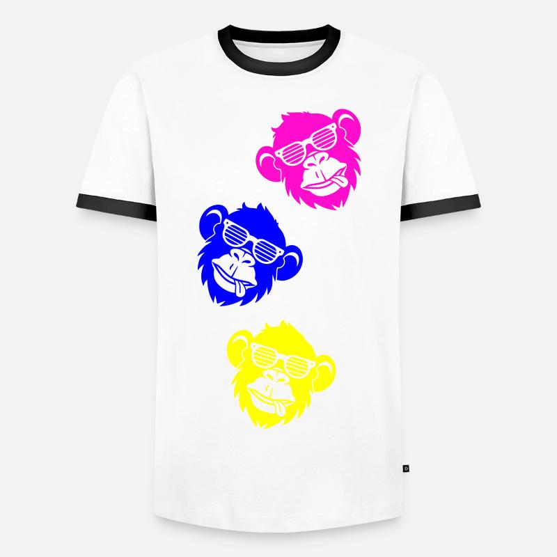 Monkey Cool Head - Men's Ringer Shirt - white/black