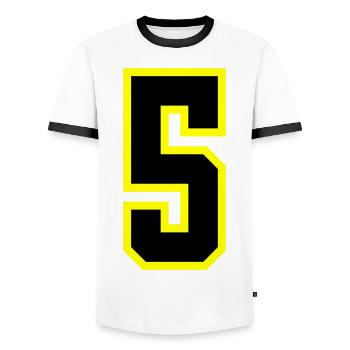 5 Number Leotard - Men's Ringer Shirt - white/black - Front - AI Model Female 172 light (172cm) & AI Model Male 178 dark (178cm)