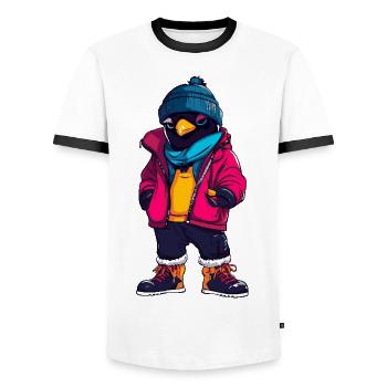 Penguin Funny Winter - Men's Ringer Shirt - white/black - Front - AI Model Female 172 light (172cm) & AI Model Male 178 dark (178cm)