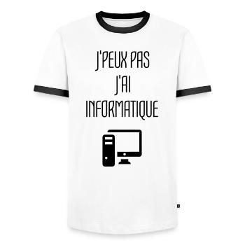 informatique / informaticien / ordinateur / geek - T-shirt contrasté Homme - blanc/noir - Devant - AI Model Female 172 light (172cm) & AI Model Male 178 dark (178cm)
