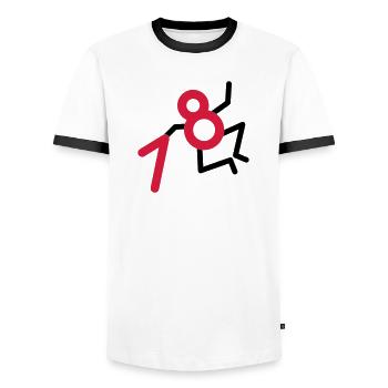 Finally: 18 years! - Men's Ringer Shirt - white/black - Front - AI Model Female 172 light (172cm) & AI Model Male 178 dark (178cm)