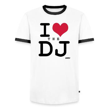 j'aime le dj par wam - T-shirt contrasté Homme - blanc/noir - Devant - AI Model Female 172 light (172cm) & AI Model Male 178 dark (178cm)