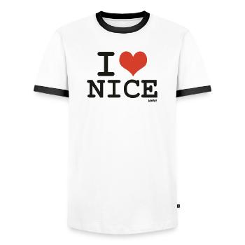 i love Nice - couleurs personnalisables - T-shirt contrasté Homme - blanc/noir - Devant - AI Model Female 172 light (172cm) & AI Model Male 178 dark (178cm)