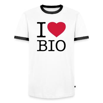 I LOVE BIO - Männer Kontrast-T-Shirt - Weiß/Schwarz - Vorne - AI Model Female 172 light (172cm) & AI Model Male 178 dark (178cm)