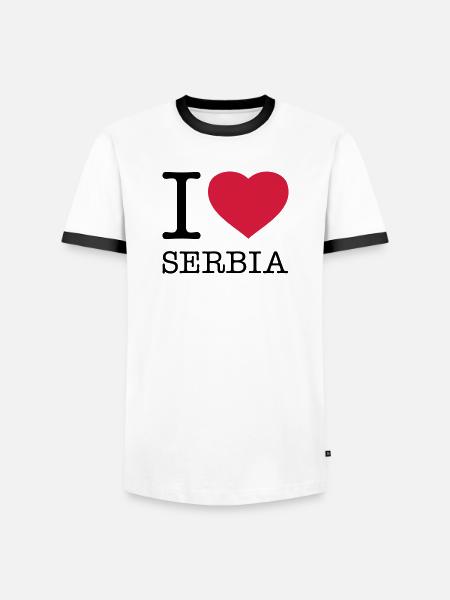 KOCHAM SERBIĘ Serbia - Koszulka męska z kontrastowymi wstawkami - biały/czarny