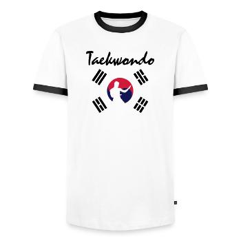 taekwondo_5 - Men's Ringer Shirt - white/black - Front - AI Model Female 172 light (172cm) & AI Model Male 178 dark (178cm)