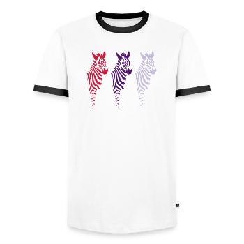 Three Zebras (b) - Männer Kontrast-T-Shirt - Weiß/Schwarz - Vorne - AI Model Female 172 light (172cm) & AI Model Male 178 dark (178cm)