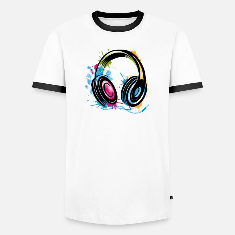 bunter Graffiti Kopfhörer - Männer Kontrast-T-Shirt - Weiß/Schwarz