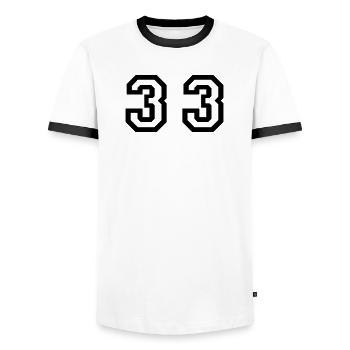 Number - 33 - Thirty Three - Männer Kontrast-T-Shirt - Weiß/Schwarz - Vorne - AI Model Female 172 light (172cm) & AI Model Male 178 dark (178cm)