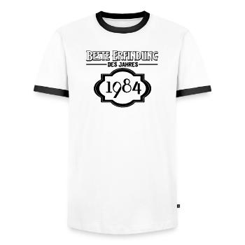 Beste Erfindung des Jahres 1984 Geschenk - Männer Kontrast-T-Shirt - Weiß/Schwarz - Vorne - AI Model Female 172 light (172cm) & AI Model Male 178 dark (178cm)
