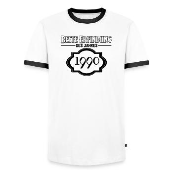 Beste Erfindung des Jahres 1990 Geschenk - Männer Kontrast-T-Shirt - Weiß/Schwarz - Vorne - AI Model Female 172 light (172cm) & AI Model Male 178 dark (178cm)