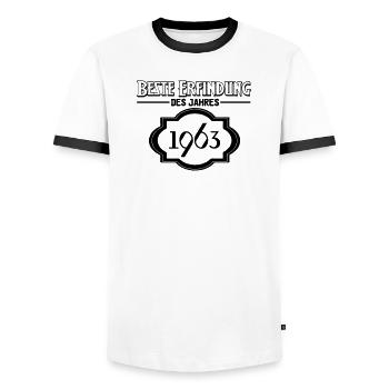 Beste Erfindung des Jahres 1963 Geschenk - Männer Kontrast-T-Shirt - Weiß/Schwarz - Vorne - AI Model Female 172 light (172cm) & AI Model Male 178 dark (178cm)