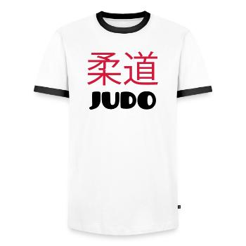 Judo - Judoka - T-shirt contrasté Homme - blanc/noir - Devant - AI Model Female 172 light (172cm) & AI Model Male 178 dark (178cm)