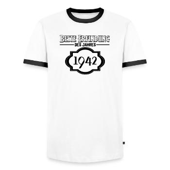 Beste Erfindung des Jahres 1942 Geschenk - Männer Kontrast-T-Shirt - Weiß/Schwarz - Vorne - AI Model Female 172 light (172cm) & AI Model Male 178 dark (178cm)
