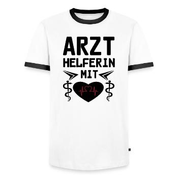 Arzthelferin mit Herz Geschenk - Männer Kontrast-T-Shirt - Weiß/Schwarz - Vorne - AI Model Female 172 light (172cm) & AI Model Male 178 dark (178cm)