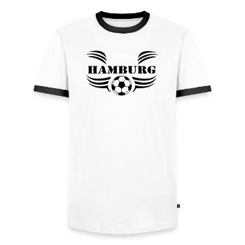 Hamburg , Tradition , Fußball Hamburg (25) - Männer Kontrast-T-Shirt - Weiß/Schwarz - Vorne - AI Model Female 172 light (172cm) & AI Model Male 178 dark (178cm)