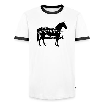 Schönheit und Pferd Geschenk Reiter Reiten Spruch - Männer Kontrast-T-Shirt - Weiß/Schwarz - Vorne - AI Model Female 172 light (172cm) & AI Model Male 178 dark (178cm)