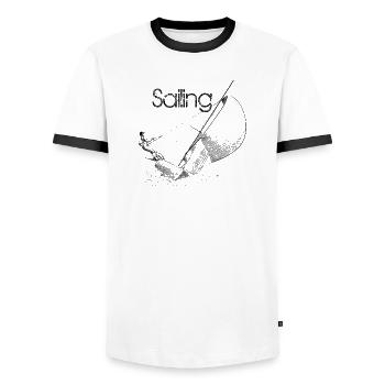 sailing - Men's Ringer Shirt - white/black - Front - AI Model Female 172 light (172cm) & AI Model Male 178 dark (178cm)