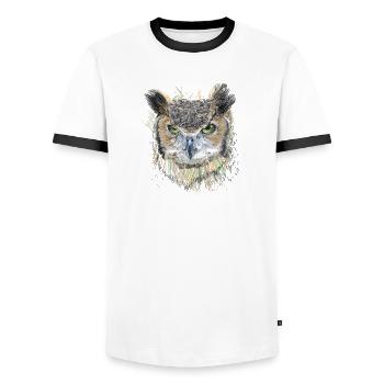 Owl - Men's Ringer Shirt - white/black - Front - AI Model Female 172 light (172cm) & AI Model Male 178 dark (178cm)