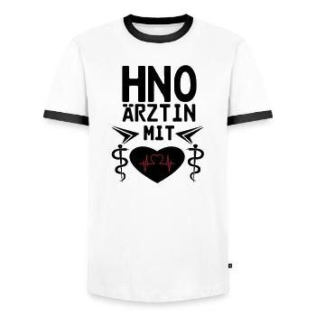 HNO Ärztin mit Herz Geschenk - Männer Kontrast-T-Shirt - Weiß/Schwarz - Vorne - AI Model Female 172 light (172cm) & AI Model Male 178 dark (178cm)